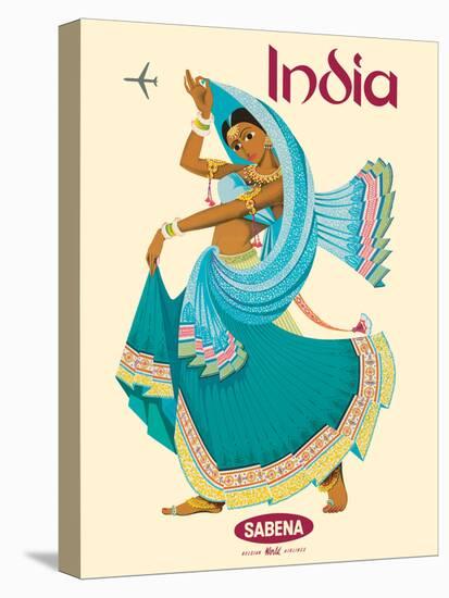 India - Sabena Belgian World Airlines - Native Indian Dancer, Vintage Airline Travel Poster, 1969-Pacifica Island Art-Stretched Canvas