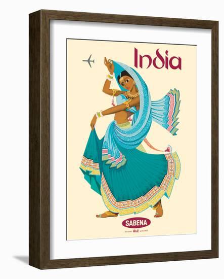 India - Sabena Belgian World Airlines - Native Indian Dancer, Vintage Airline Travel Poster, 1969-Pacifica Island Art-Framed Art Print