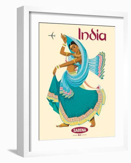 India - Sabena Belgian World Airlines - Native Indian Dancer, Vintage Airline Travel Poster, 1969-Pacifica Island Art-Framed Art Print