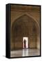 India, Uttar Pradesh, Agra, Agra Fort, a Woman in a Red Saree Walks Through the Interior-Alex Robinson-Framed Stretched Canvas