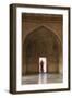 India, Uttar Pradesh, Agra, Agra Fort, a Woman in a Red Saree Walks Through the Interior-Alex Robinson-Framed Photographic Print