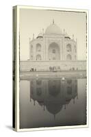 India, Uttar Pradesh, Agra, Black and White of the Taj Mahal Reflected in One of the Bathing Pools-Alex Robinson-Stretched Canvas