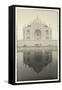 India, Uttar Pradesh, Agra, Black and White of the Taj Mahal Reflected in One of the Bathing Pools-Alex Robinson-Framed Stretched Canvas