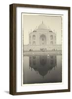 India, Uttar Pradesh, Agra, Black and White of the Taj Mahal Reflected in One of the Bathing Pools-Alex Robinson-Framed Photographic Print