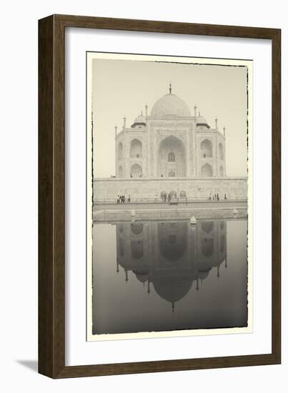 India, Uttar Pradesh, Agra, Black and White of the Taj Mahal Reflected in One of the Bathing Pools-Alex Robinson-Framed Photographic Print