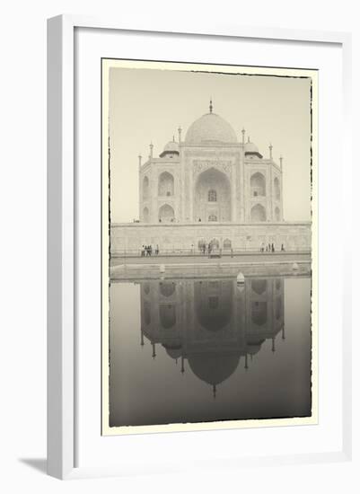 India, Uttar Pradesh, Agra, Black and White of the Taj Mahal Reflected in One of the Bathing Pools-Alex Robinson-Framed Photographic Print