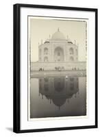 India, Uttar Pradesh, Agra, Black and White of the Taj Mahal Reflected in One of the Bathing Pools-Alex Robinson-Framed Photographic Print