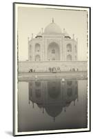 India, Uttar Pradesh, Agra, Black and White of the Taj Mahal Reflected in One of the Bathing Pools-Alex Robinson-Mounted Photographic Print