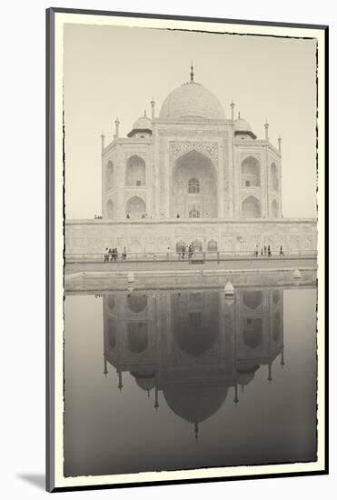 India, Uttar Pradesh, Agra, Black and White of the Taj Mahal Reflected in One of the Bathing Pools-Alex Robinson-Mounted Photographic Print