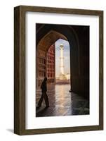 India, Uttar Pradesh. Agra. Taj Mahal minaret framed by mosque arch-Alison Jones-Framed Photographic Print