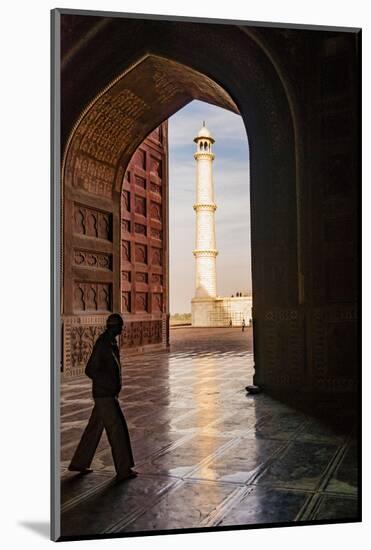 India, Uttar Pradesh. Agra. Taj Mahal minaret framed by mosque arch-Alison Jones-Mounted Photographic Print