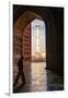 India, Uttar Pradesh. Agra. Taj Mahal minaret framed by mosque arch-Alison Jones-Framed Photographic Print