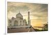 India, Uttar Pradesh. Agra. Taj Mahal tomb and minarets on the Yamuna River at sunset-Alison Jones-Framed Premium Photographic Print