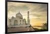 India, Uttar Pradesh. Agra. Taj Mahal tomb and minarets on the Yamuna River at sunset-Alison Jones-Framed Premium Photographic Print