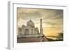 India, Uttar Pradesh. Agra. Taj Mahal tomb and minarets on the Yamuna River at sunset-Alison Jones-Framed Photographic Print