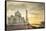 India, Uttar Pradesh. Agra. Taj Mahal tomb and minarets on the Yamuna River at sunset-Alison Jones-Framed Stretched Canvas