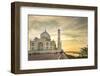 India, Uttar Pradesh. Agra. Taj Mahal tomb and minarets on the Yamuna River at sunset-Alison Jones-Framed Photographic Print