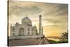 India, Uttar Pradesh. Agra. Taj Mahal tomb and minarets on the Yamuna River at sunset-Alison Jones-Stretched Canvas