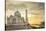 India, Uttar Pradesh. Agra. Taj Mahal tomb and minarets on the Yamuna River at sunset-Alison Jones-Stretched Canvas