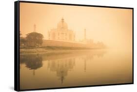 India, Uttar Pradesh, Agra, Taj Mahal (Unesco Site), Yamuna River and Morning Mist-Michele Falzone-Framed Stretched Canvas