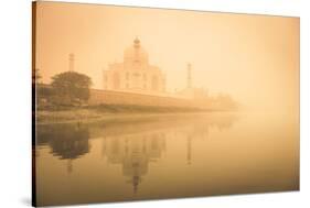 India, Uttar Pradesh, Agra, Taj Mahal (Unesco Site), Yamuna River and Morning Mist-Michele Falzone-Stretched Canvas