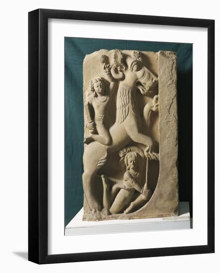 India, Uttar Pradesh, Sarnath, Gryphon with Two Warriors, Gupta Period-null-Framed Giclee Print