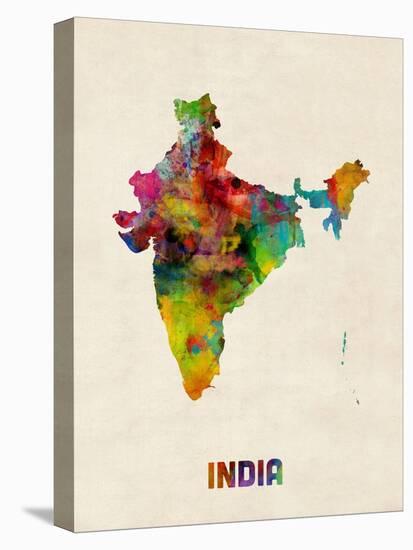 India Watercolor Map-Michael Tompsett-Stretched Canvas