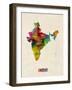 India Watercolor Map-Michael Tompsett-Framed Art Print