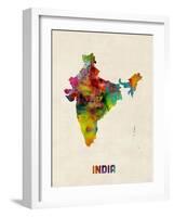 India Watercolor Map-Michael Tompsett-Framed Art Print