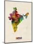 India Watercolor Map-Michael Tompsett-Mounted Art Print