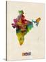 India Watercolor Map-Michael Tompsett-Stretched Canvas