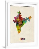 India Watercolor Map-Michael Tompsett-Framed Art Print