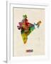 India Watercolor Map-Michael Tompsett-Framed Art Print