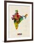 India Watercolor Map-Michael Tompsett-Framed Art Print