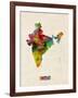 India Watercolor Map-Michael Tompsett-Framed Art Print