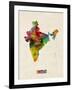 India Watercolor Map-Michael Tompsett-Framed Art Print