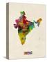 India Watercolor Map-Michael Tompsett-Stretched Canvas