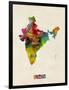 India Watercolor Map-Michael Tompsett-Framed Art Print