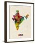 India Watercolor Map-Michael Tompsett-Framed Art Print