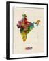 India Watercolor Map-Michael Tompsett-Framed Art Print