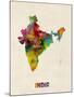 India Watercolor Map-Michael Tompsett-Mounted Art Print