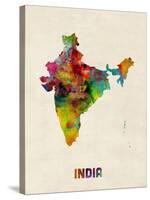 India Watercolor Map-Michael Tompsett-Stretched Canvas