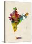 India Watercolor Map-Michael Tompsett-Stretched Canvas