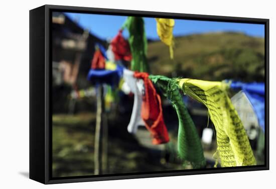 India, West Bengal, Singalila National Park, Tonglu, Buddhist Prayer Flags-Anthony Asael-Framed Stretched Canvas