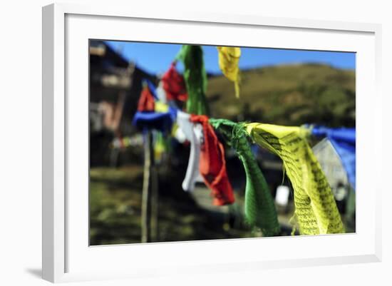 India, West Bengal, Singalila National Park, Tonglu, Buddhist Prayer Flags-Anthony Asael-Framed Photographic Print