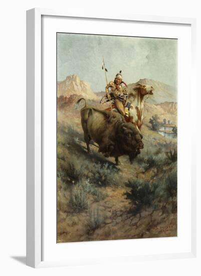 Indian and Buffalo, 1891-Edgar Samuel Paxson-Framed Giclee Print