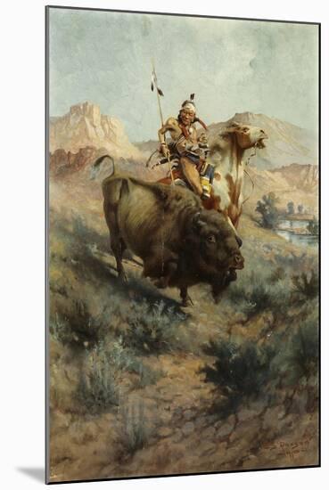 Indian and Buffalo, 1891-Edgar Samuel Paxson-Mounted Giclee Print