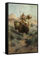 Indian and Buffalo, 1891-Edgar Samuel Paxson-Framed Stretched Canvas