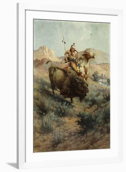 Indian and Buffalo, 1891-Edgar Samuel Paxson-Framed Giclee Print