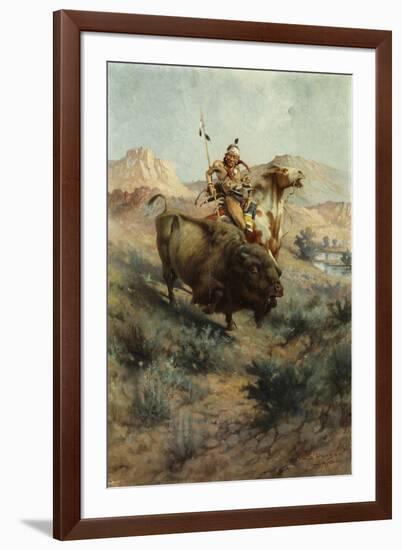 Indian and Buffalo, 1891-Edgar Samuel Paxson-Framed Giclee Print